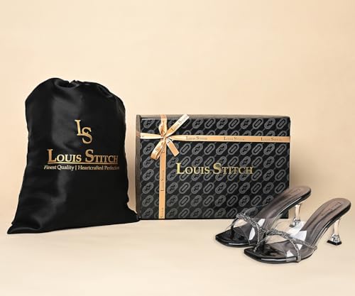 LOUIS STITCH Women’s Slip-On Transparent Pointed Heel Sandals | Open Toe Black Stylish Stiletto Heel Sandal for Ladies, Fashionable and Comfortable Sandal | LSOF-LDPH-SLGSJB | UK-6