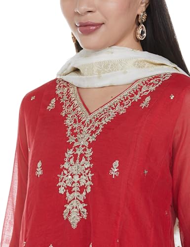 BIBA Women EMBROIDERY KALIDAR SALWAR KURTA DUPATTA(SKDJEWELLED CHARM8990_RED_32)