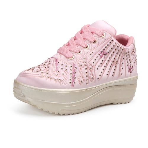 LENSBURY Women's Shoes for Wedding Party Walking, Casual, Lightweight Bridal Lehnga Sneaker for Ladies and Girls LBCNV4025PNK-41 Pink