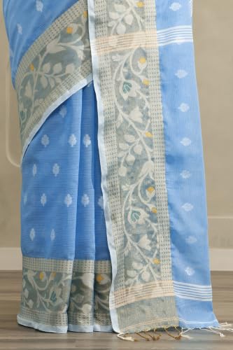 Soch Womens Light Blue Cotton Jamdani Woven Saree