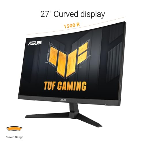 ASUS TUF Gaming 27” 1080P Curved Monitor (VG27VQM1B) – Full HD, 1500R, 280Hz, 1ms, Extreme Low Motion Blur, FreeSync Premium, Shadow Boost, Eye Care, 90% DCI-P3, DisplayWidget Center, 3 yr Warranty