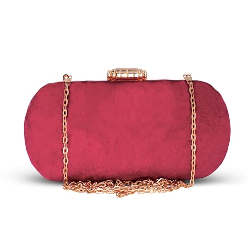 Artklim Maroon Based Plain Velvet Fabric Clutch Bag for Women