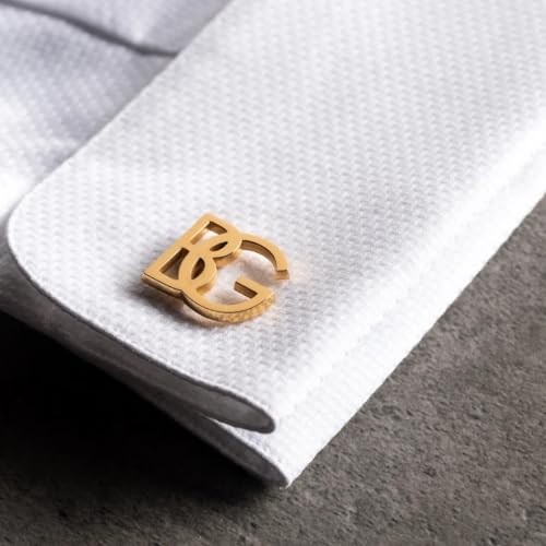 MOSKAI® Personalized Initial Cufflinks for Men Custom Monogram Stainless Steel Letter Cuff Links Luxury Gift for Groomsmen, Weddings, Business, Formal Wear (Gold Plating)