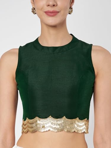 studio rasa Women's Silk Blend Embellished Readymade Blouse for Wedding Festive (TPWC425BL22S_Green_Small)