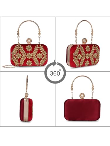 TOOBA Red Handicraft Beautiful Bling Box Wedding Clutch Bag for Women's
