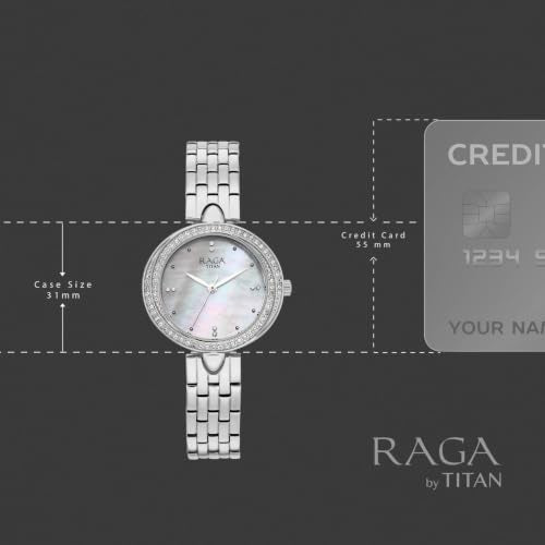 Titan Raga Showstopper 5.0 Quartz 3 Hands Round White MOP Dial, Silver Strap Watch for Women - 95463SM01