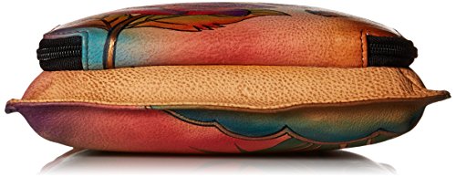 Anna by Anuschka Genuine Leather Slim Shoulder Organizer | Hand-Painted Original Artwork | Rose Butterfly