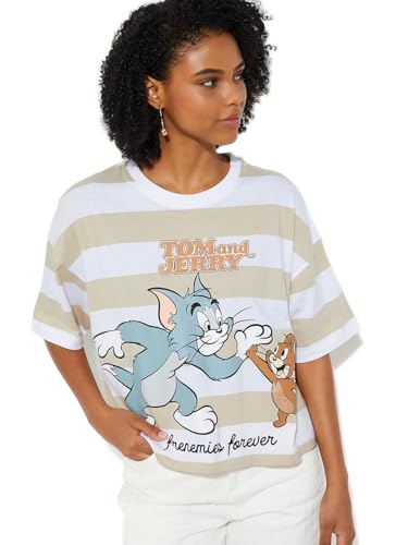Max URB_N Women Tom & Jerry Boxy Fit T-Shirt (Beige_L)