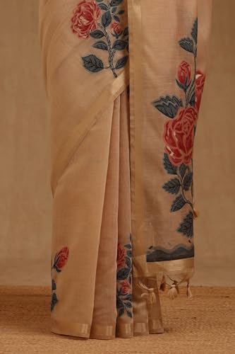 Soch Womens Beige Chanderi Woven Design Saree