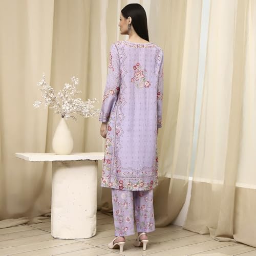 Biba Women Purple Modal Blend Straight Suit Set_34