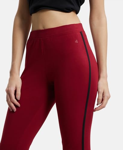 Jockey Women's Super Combed Cotton Elastane Stretch Leggings with Coin Pocket and Contrast Side Piping_Style_AW73_Rhubarb_L