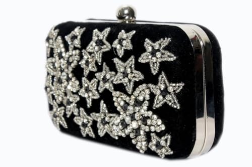 Amerie Fashions Women & Girls Embroidered Black-Silver Clutch Purse for Party Wedding