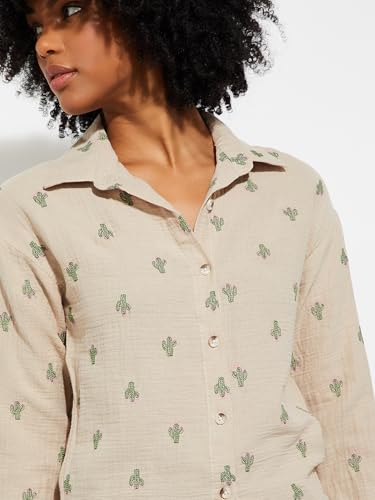 Max Alaya F x URB_N Women Embroidered Shirt (Beige_S)