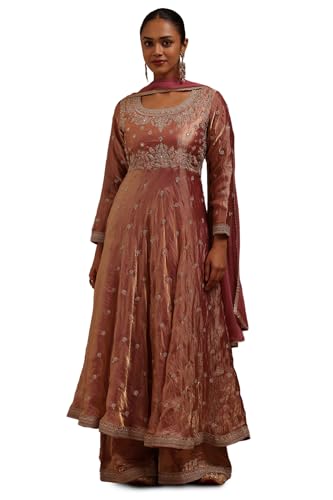 Soch Womens Onion Pink Fendi Embroidered Suit Set With Mirror And Pearl