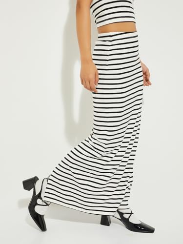 Max Alaya F x URB_N Women Striped Long Skirt (Ivory_S)