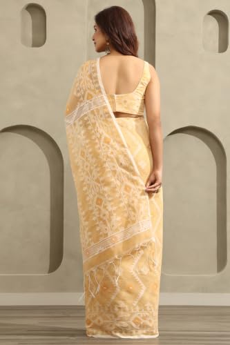 Soch Womens Beige Cotton Jamdani Woven Saree