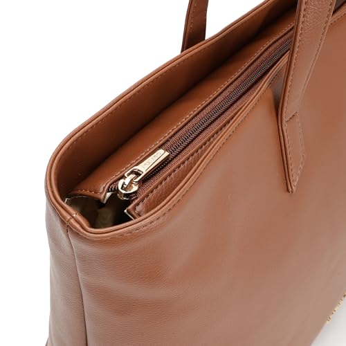 Fastrack Core Tote Laptop Bag For Women | Tan Faux Leather Bag | Fits Upto 15" Laptop | Ladies Handbag with Zipper Closure & Utility Pockets