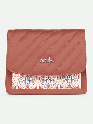 ZOUK Agra Floral Abstract Printed Vegan Leather Black Flap Closure Beyond Basic Sling Bag For Women's Girls