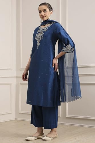 Biba Women's Blue Chanderi Straight Dyed Suit Set