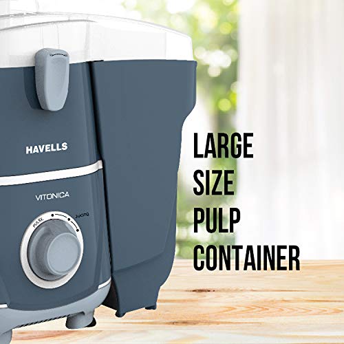 Havells Vitonica 500Watts Juicer Mixer Grinder with 3 Bigger Size Jars | Rust Resistant 304SS Sieve | Large Size Pulp Container | 1.75 Ltr Break Resistant Jar | 5 Yr Motor Manufacturer Warranty (Blue)