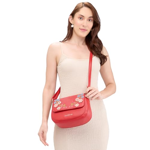 Caprese Erica Sling Bag, Maroon-Medium | Sleek Embrioidered Handbag for Women | Adjustable Strap & Spacious Interiors | Perfect Ladies Purse for Carrying Everyday Essentials & Travel