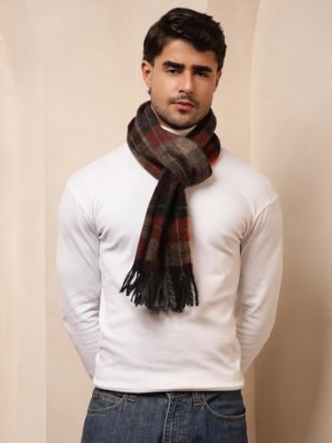 Ravaiyaa - Attitude is everything Men's Brown Checked Pattern Reversible Winter Wool Scarf, Muffler 72"x14" Inch