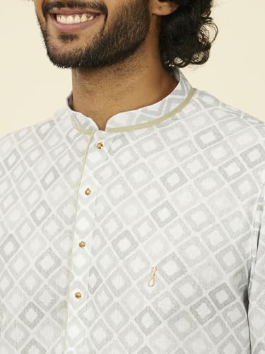 Manyavar Men's Light Mid Green Geometric Patterned Angrakha Style Kurta (XXL)