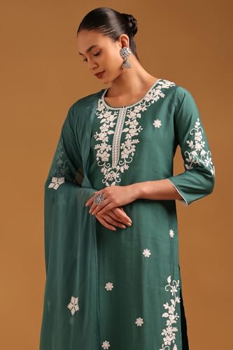 Soch Womens Teal Desert Storm Floral Embroidered Salwar Suit