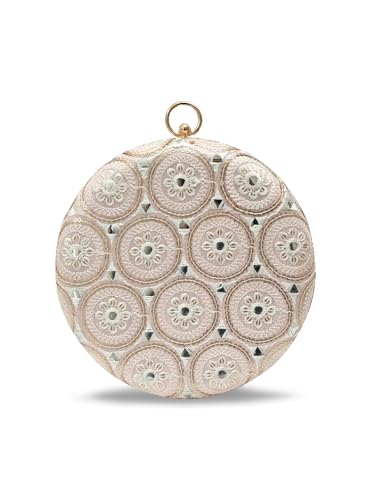 THE TAN CLAN Inaara Round Clutches for women Purses Luxury Evening Handbags for ladies with Detachable Handle