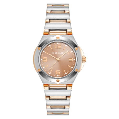 Anne Klein Women's Analog Watch, Brown Sunray Dial with Arabic Numerals, Two-Tone Rose Gold and Silver-Tone Bracelet, 10/8655BNRT