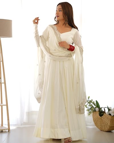 FUSIONIC Featuring Ethnic wear Gown Set White