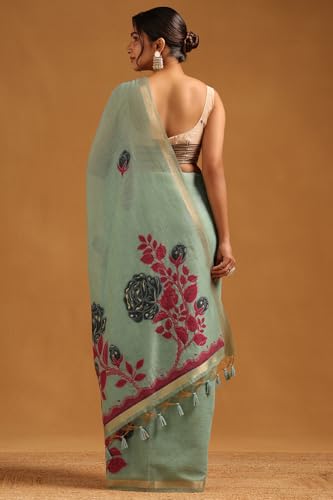 Soch Womens Powder Blue Chanderi Woven Design Saree