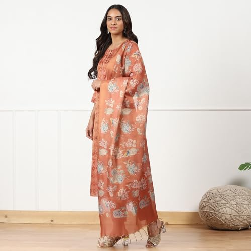 Brown Tissue Digital Print Unstitched Suit Set