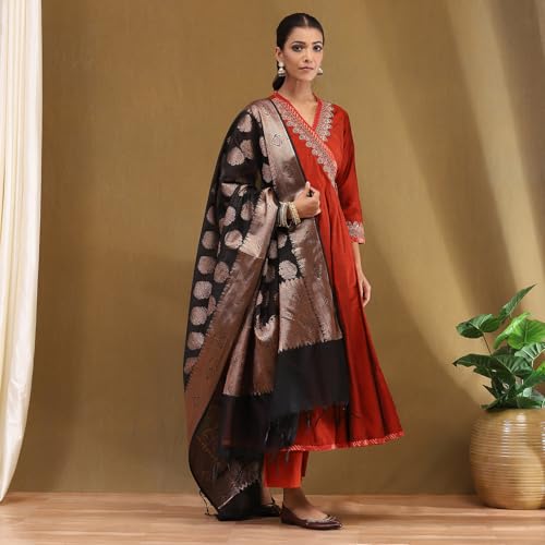 Biba Women's Polyester Blend Kurta Set (SKDASRTFES10130AW25RUST_Blue Rust