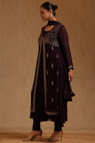 Soch Womens Wine Georgette Solid Suit Set