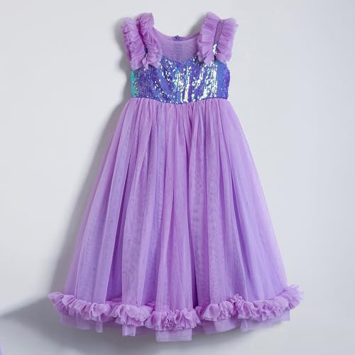 Hopscotch Girls Purple Sleeveless Ruffled Sequined Gown for Age (7-8 Years)