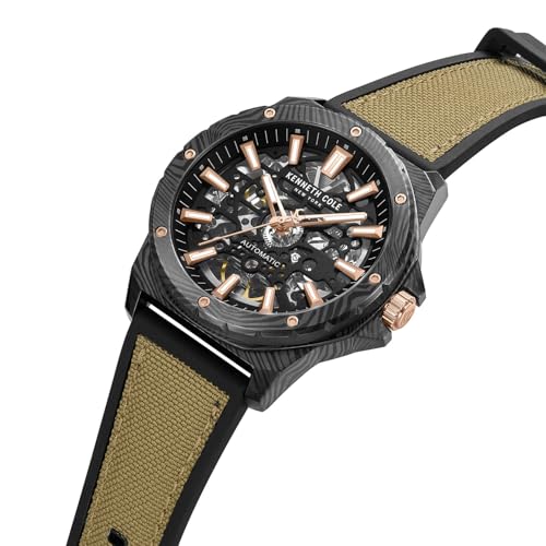 Kenneth Cole Automatic Analog Black Dial Tan Silicon Strap Watch for Men - KCWGZ0076703MNW