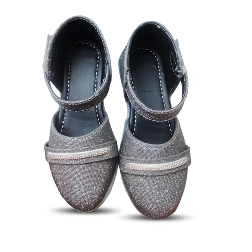 TrendStation:- Girls Glitter Bellies with Adjustable Straps, Shinny Sparkle, Casual Sandals | 1 to 10 Years (Refer size chart in images carefully) (Black, UK Footwear Size System, Little Kid, Age Range, Medium, 3.5 Years, 4 Years)