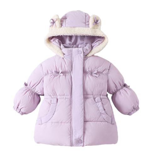 Hopscotch Girls Full Sleeves Lilac Hooded Puffer Jacket with Fur Trim For Ages(18-24 Months)