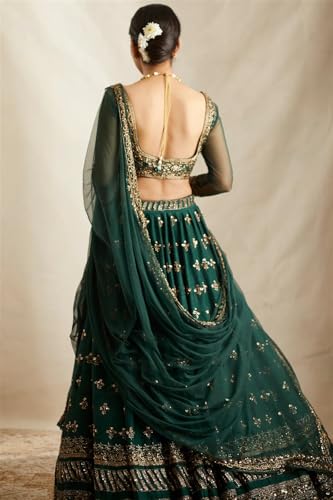 SATVASHIV Women's Chinon Embroidered Semi-Stitched Lehenga Choli Green Vally LH