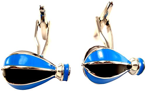 Peluche Blue, Silver Enamel Hot Air Balloon Novelty Cufflinks for Men