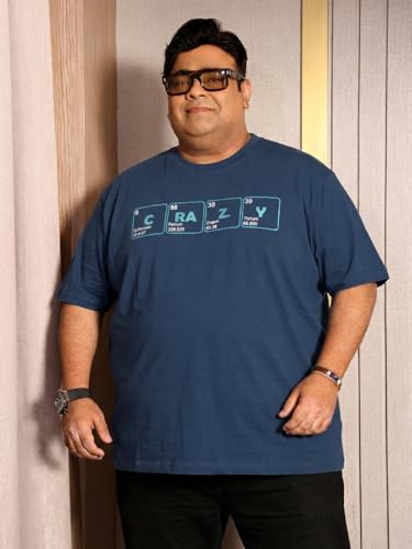 Bigbanana Men Plus Printed Navy Blue Round Neck Tshirt (Upbeat,Navy Blue,5XL)