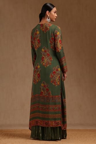 Soch Womens Green Chinon Ethnic Motifs Co-Ord Set With With Beads and Stones