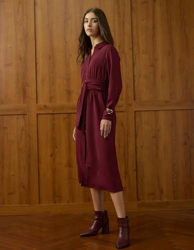 U.S. Polo ASSN. Women Solid Shirt Dress (UWAW25DRS196_Cabernet_XL)