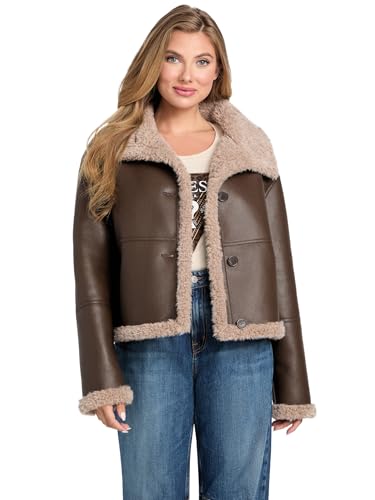 GUESS Ladies Terry Cropped Faux Fur, Dark Luxe Brown, S