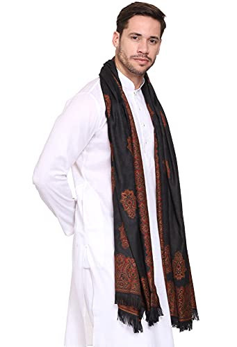 Weavers Villa Men's Woven Poly Wool Blend Gents Shawls, Muffler, Stoles for Men (Black), 100cm x 200cm