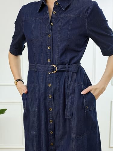 Latin Quarters Women's Blue Half Sleeves Collar Neck Casual Solid Dress_XXL