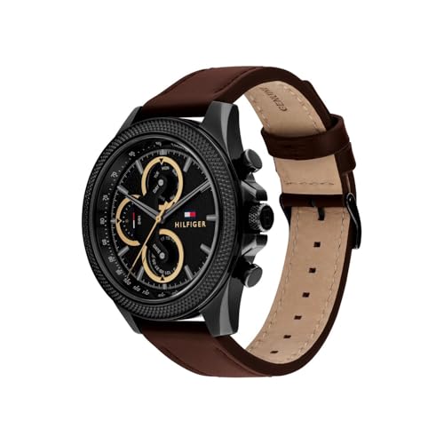 Tommy Hilfiger Quartz Analog with Black Dial Brown Leather Strap Watch for Men - TH1792164