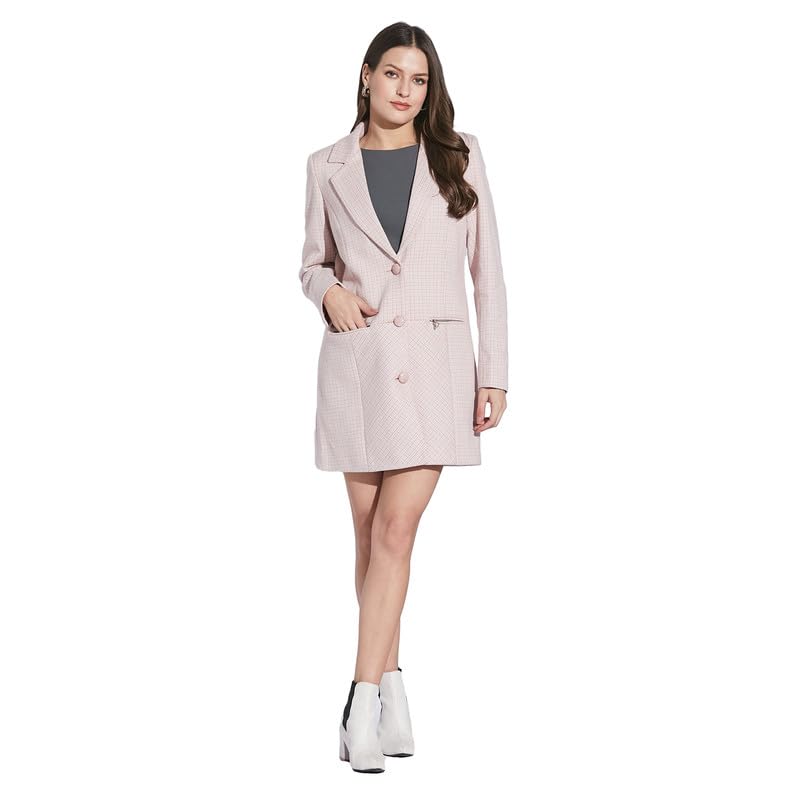 Latin Quarters Women Pink Shirt Collar Full Sleeve Check Coat