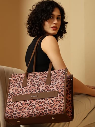 ENSAC Women’s Pink Leopard Print Tote Bag | Stylish Large Shoulder Handbag | Spacious Travel, Office & College Bag for Women and Girls
